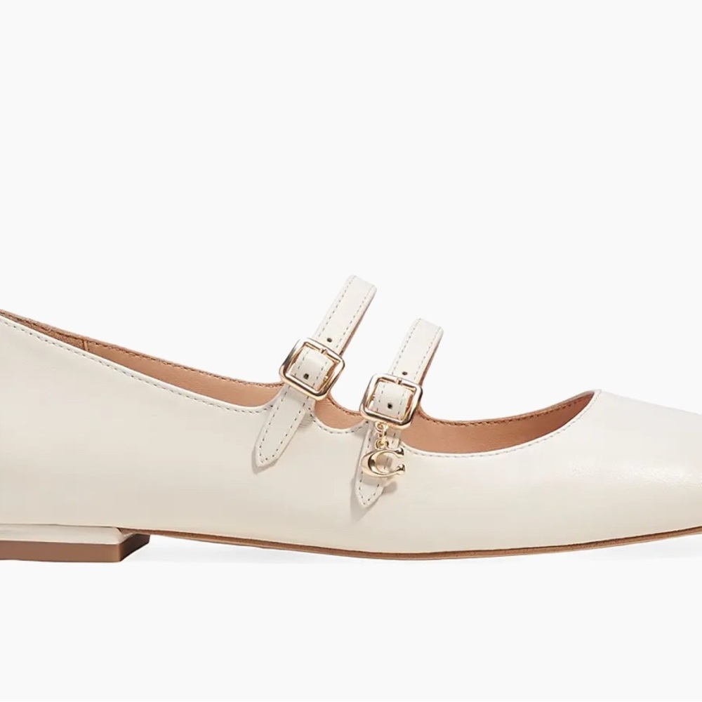 Leather Coach Mary Jane Whitley Flats in Size 8, white/chalk